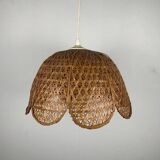 Flower-shaped pendant light, woven rattan, 1970