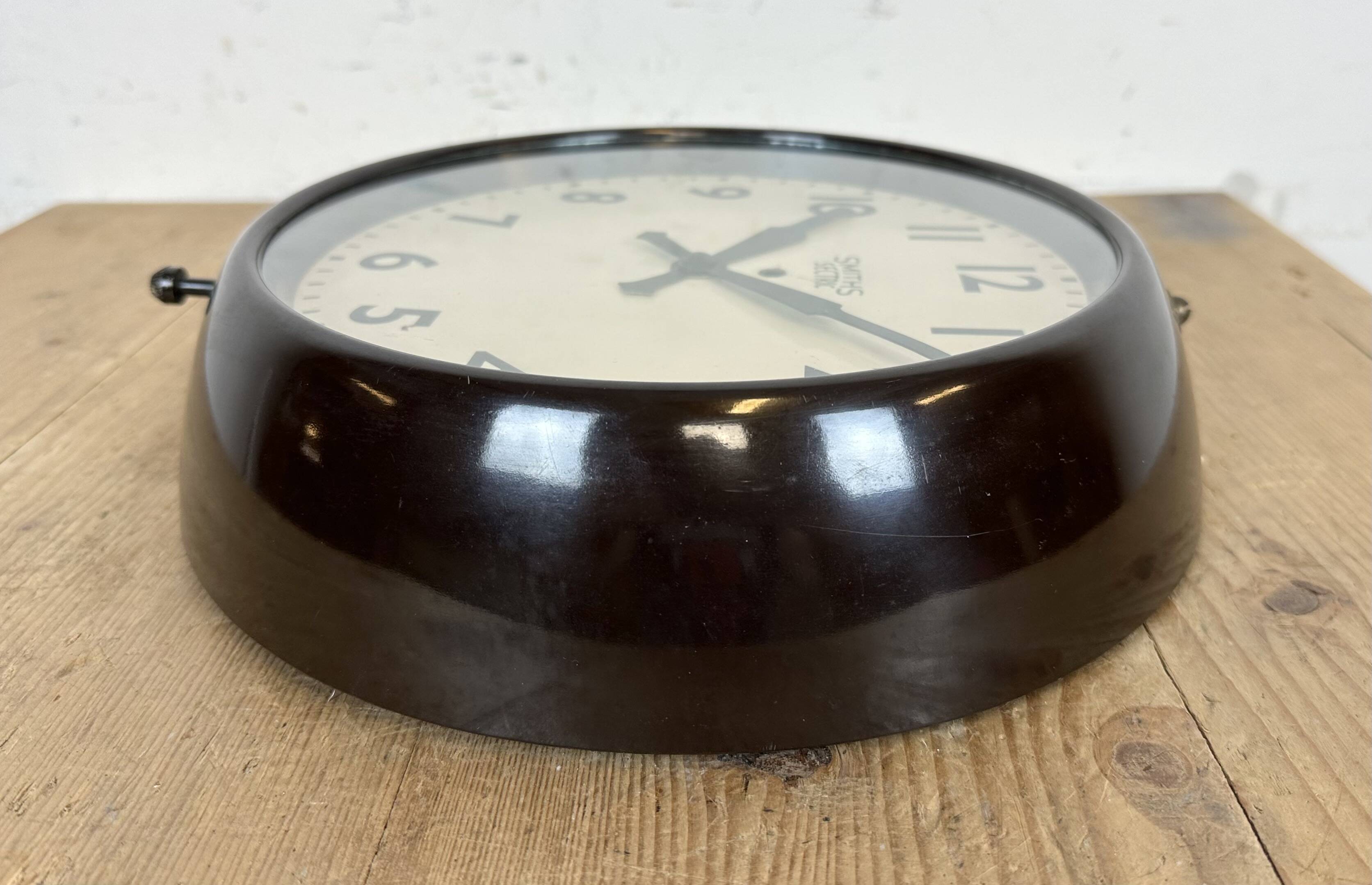 Vintage brown bakelite electric wall clock from smiths sectric, 1950s
