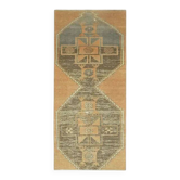 Tapis coureur vintage en laine et coton turc noué à la main orange 96x214