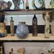 Glazed blue stoneware vase – Squat shape with handles – Handmade craftsmanship