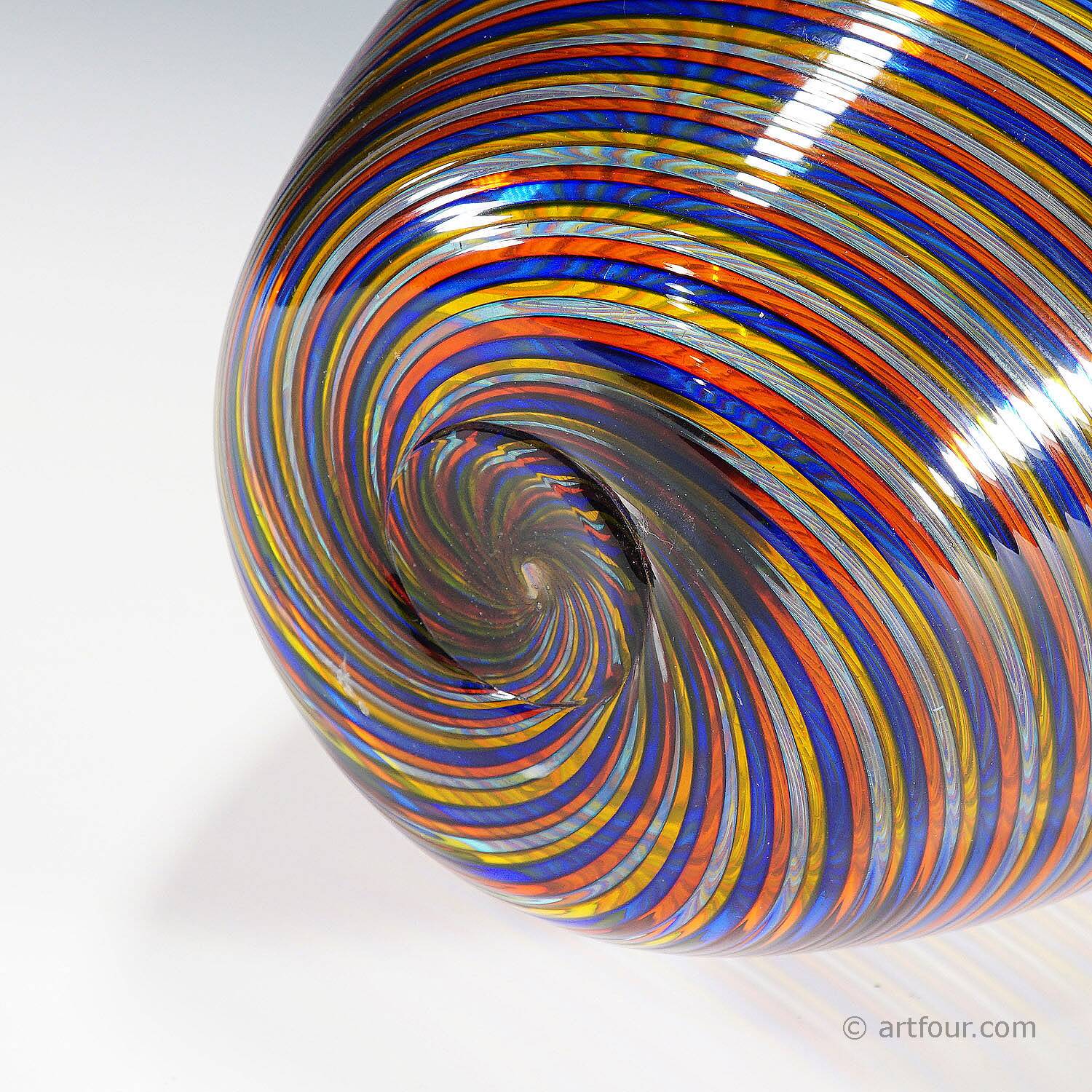 Large glass art vase filigrana Cenedese with multicoloured bands.