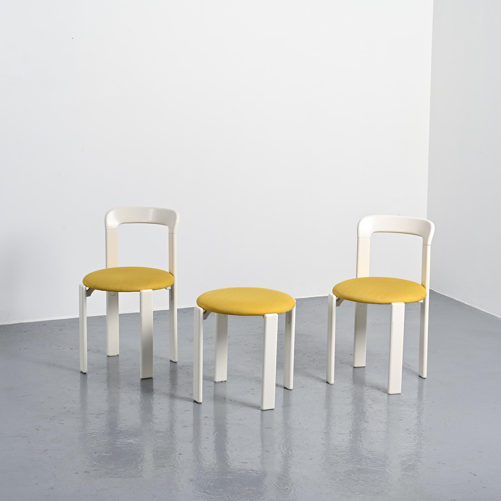 Set of two chairs and a stool by Bruno Rey, Dietiker, circa 1975.