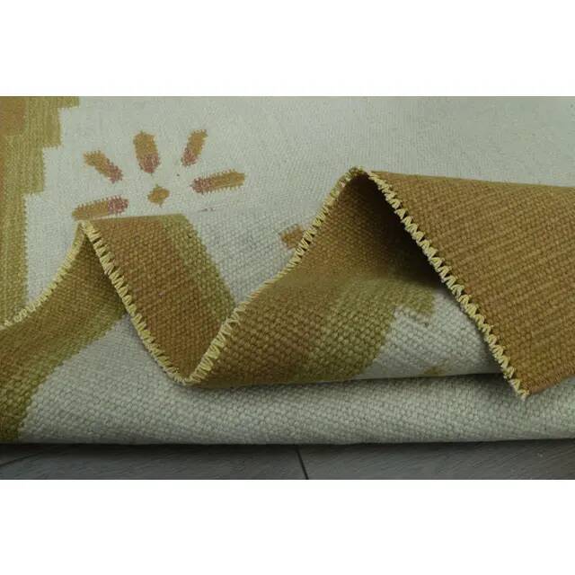 1970s Vintage Turkish Oushak Handmade Wool Cotton Beige Area Rug 172x225