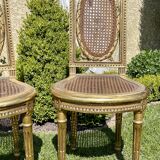 Pair of Golden Wood Chairs - Louis XVI Style Cannage