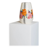 Cream Ceramic Vase by Zeh Scherzer - Hand-Painted Bulbous Mid-Century Floral Stripe, 1970s