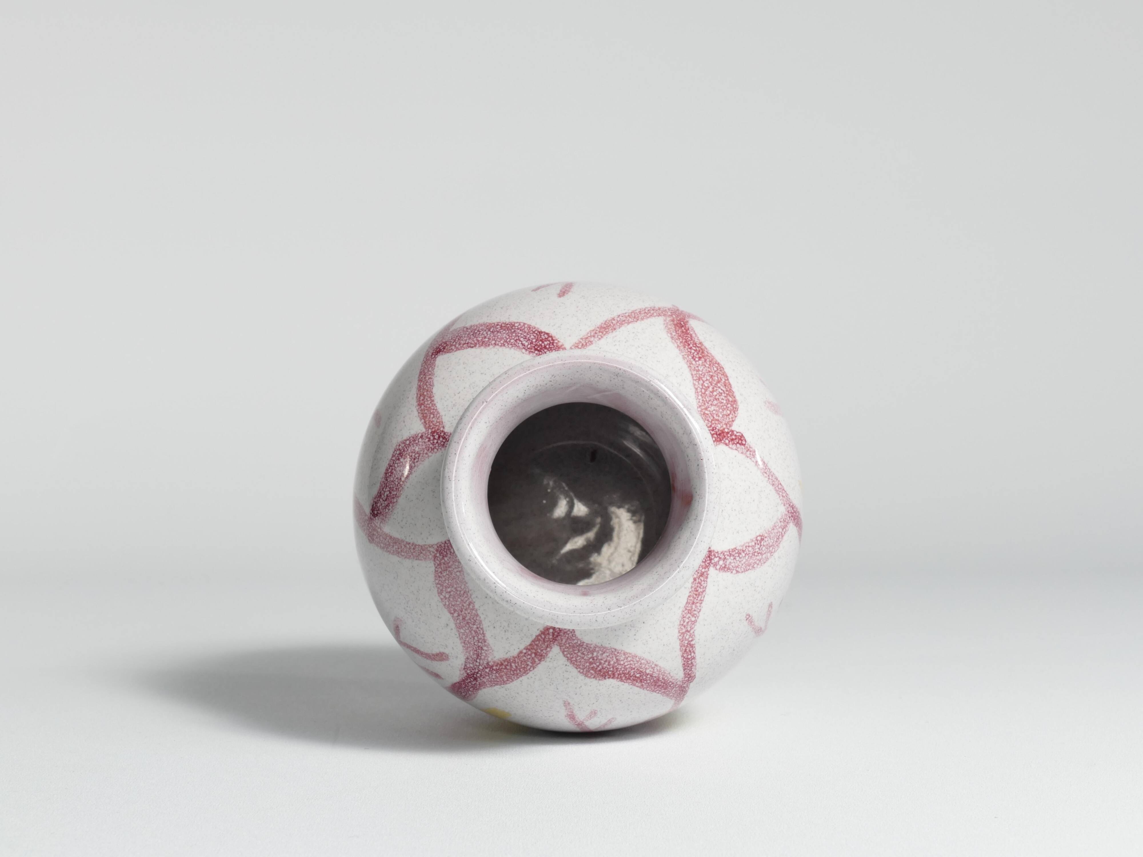 Scandinavian Modern Ceramic Vase with Red & Yellow Leaves, Alingsås Keramik 1947