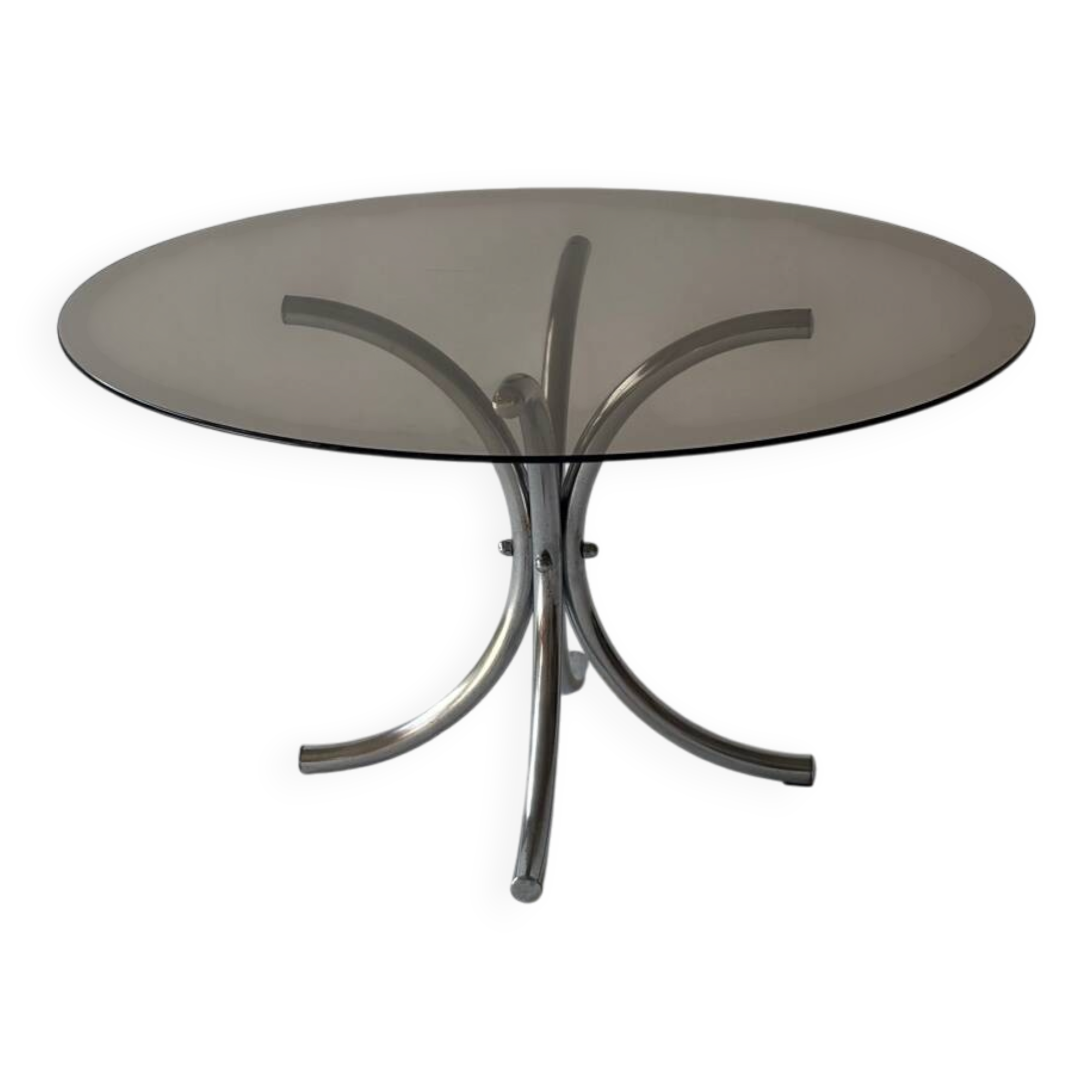 Chrome metal and smoked glass coffee table, 1970