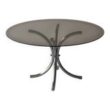 Chrome metal and smoked glass coffee table, 1970