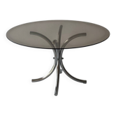 Table basse métal chromé et verre fumé 1970
