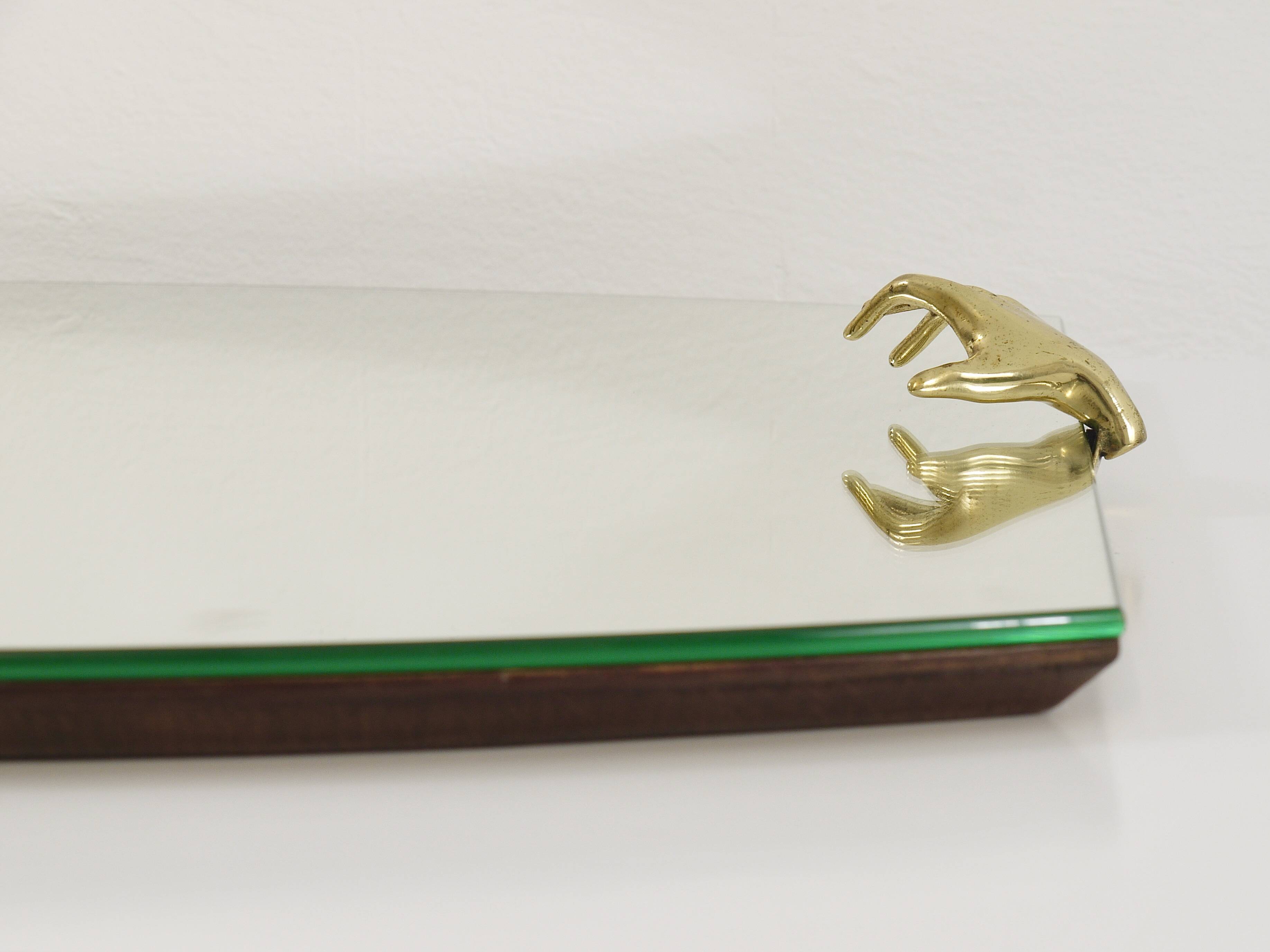 Scultpural Brass Hand Mid-Century Wall Mirror, Italy, 1950s