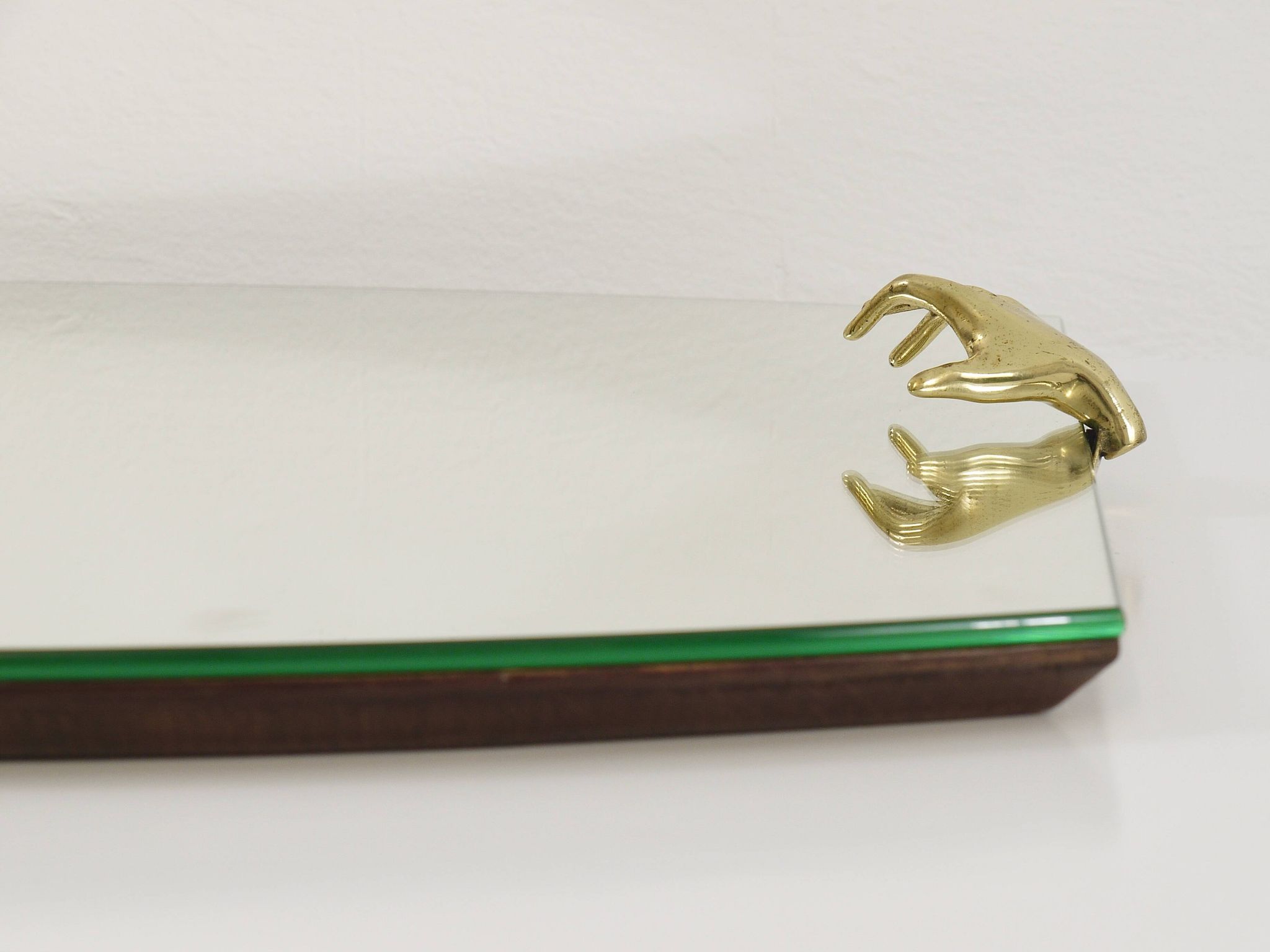 Scultpural Brass Hand Mid-Century Wall Mirror, Italy, 1950s