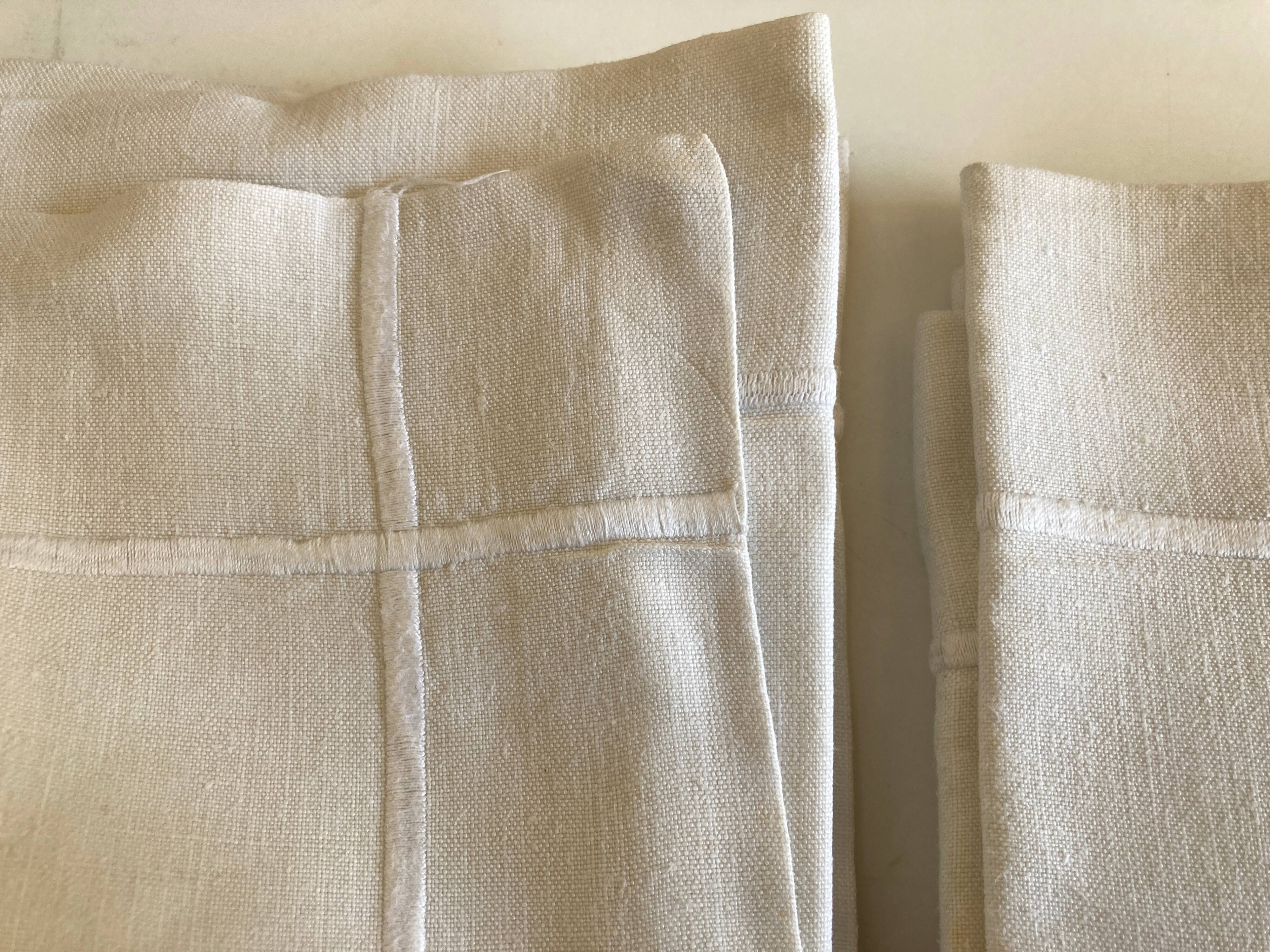 Pair of pillowcases of linen canvas trousseau 1960 modernist reserve linen