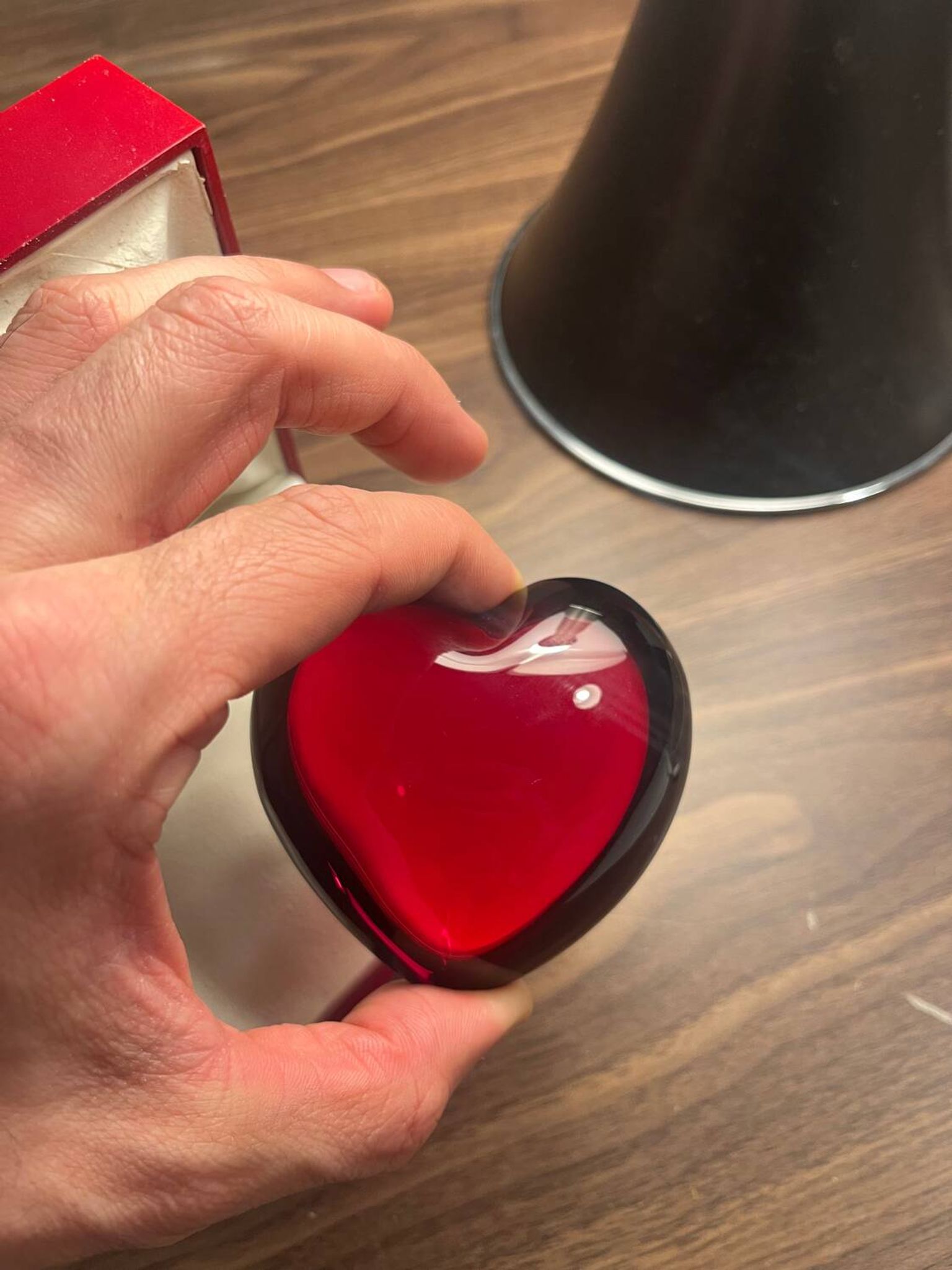 Baccarat red heart “amor” in crystal, stamped paperweight