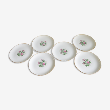 Lot 6 assiettes Orchies Moulin des Loups motif rose