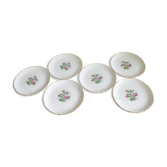 Lot 6 plates Orchies Moulin des Loups pink pattern