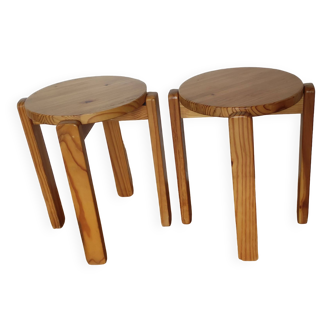 2 vintage stackable pine stools