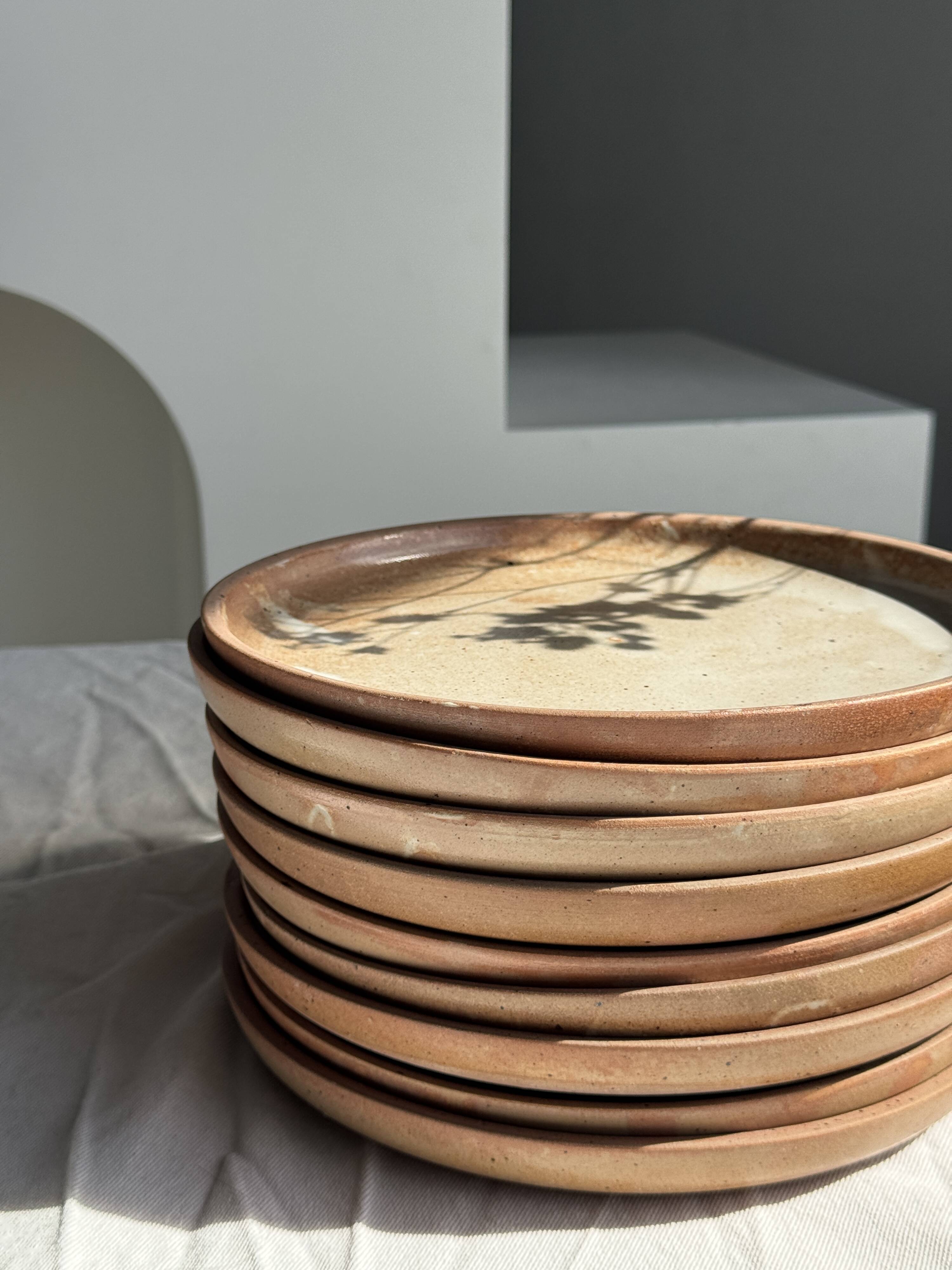 Lot de 11 assiettes en grès beige épais vintage D22,5