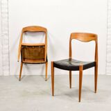 Niels Otto Moller Style Solid Teak Wood Dining Chairs with Leatherette 50s