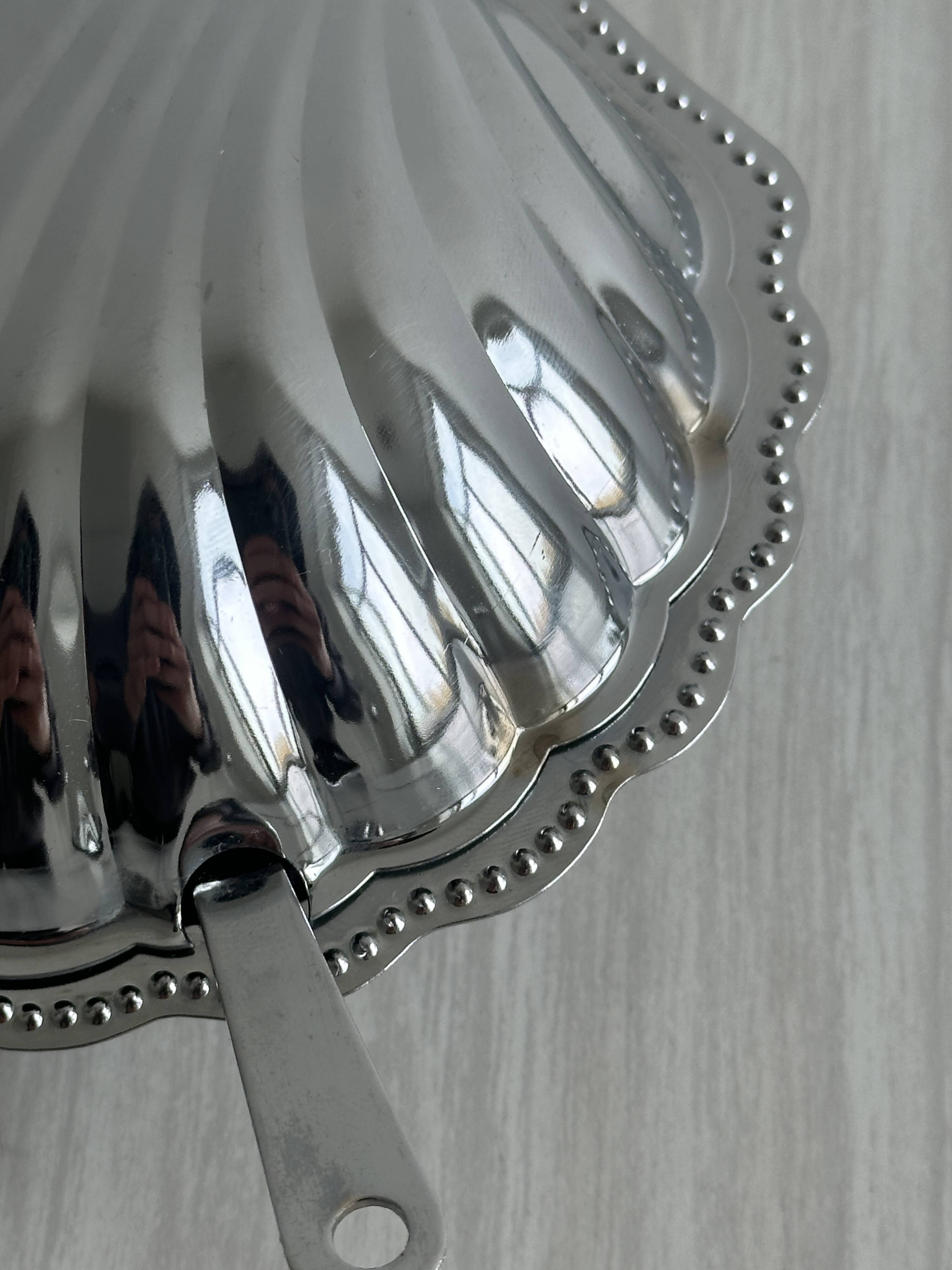 Antique shell butter dish in silver metal and blue glass