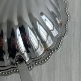 Antique shell butter dish in silver metal and blue glass