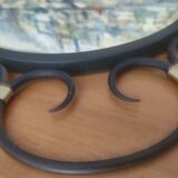Miroir en fer forgé et bagues métal doré vers 1950 - 39cm