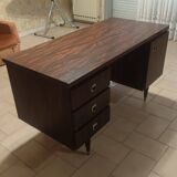 Coffered desk circa 1970 in 4-sided Rio rosewood