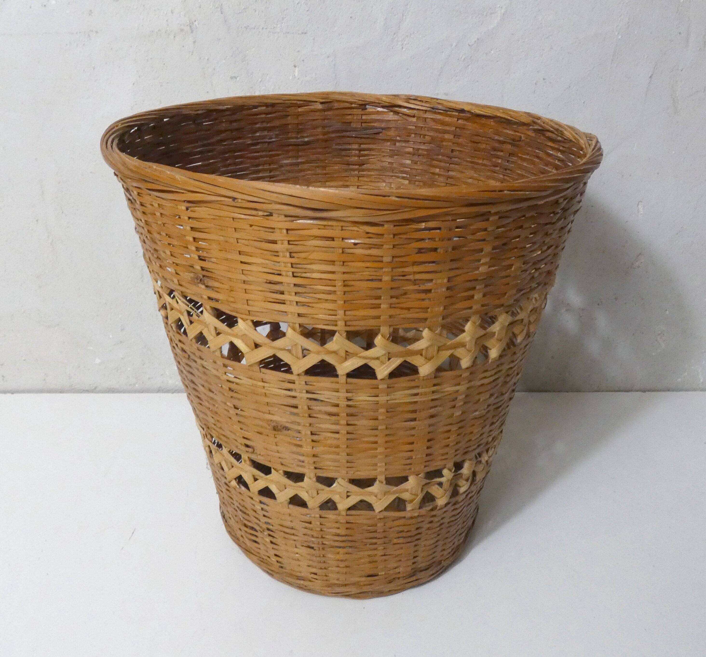 grand cache pot en rotin Vintage