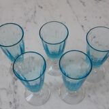 Set of 5 mini champagne flutes in blue glass 60s