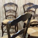 Set of 6 Louis XV style ash chairs with straw seats, from the 1950s