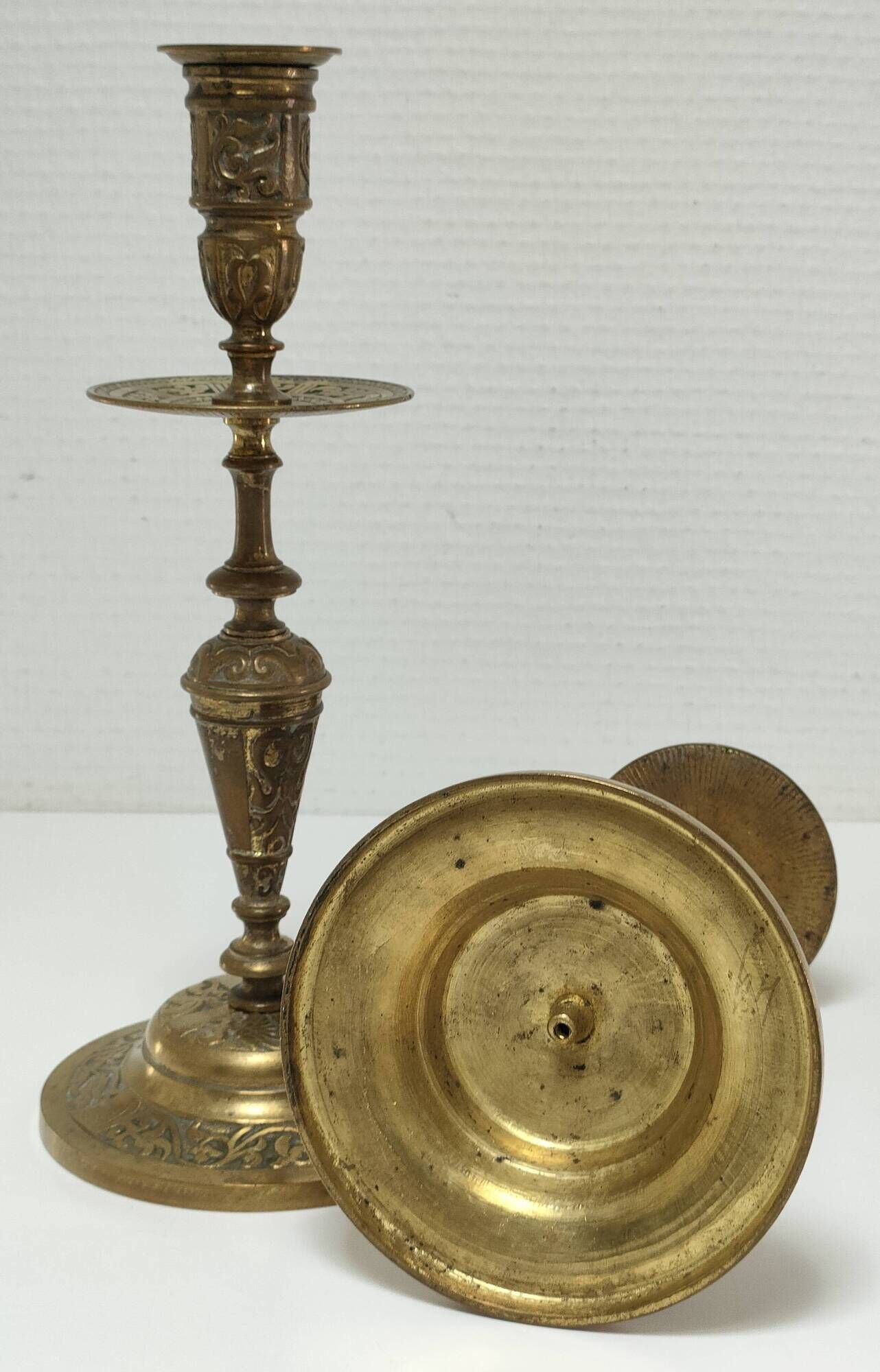 Pair of candle holders patinated bronze floral decoration early twentieth century