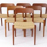Lot de 6 chaises de salle à manger Niels Otto Moller modèle 75, années 1950 – Restaurées, teck
