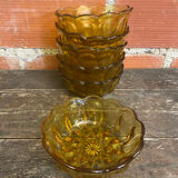 Salad bowl + 6 vintage amber orange moulded glass bowls from the 1970s.