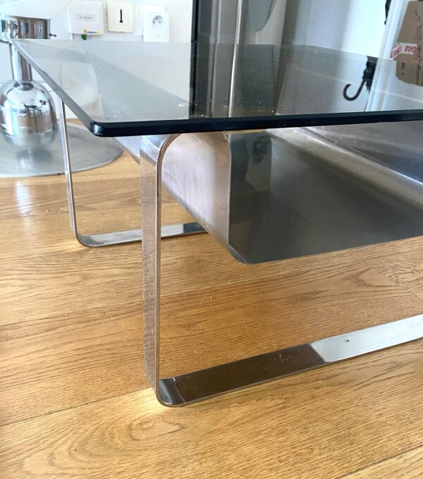 Petite Table Basse inox Design Créateur Acier Moderne Vintage Verre Mobilie