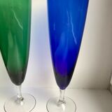 Set of 4 champagne flutes in colored glass 70s