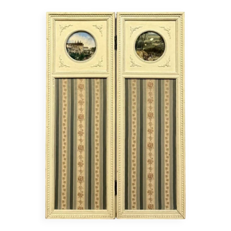 Paravent de style Louis XVI à deux feuilles en bois laqué vers 1850