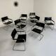 Lot 8 chaises tubulaire style MG5 Grassi en cuir noir vintage 1980
