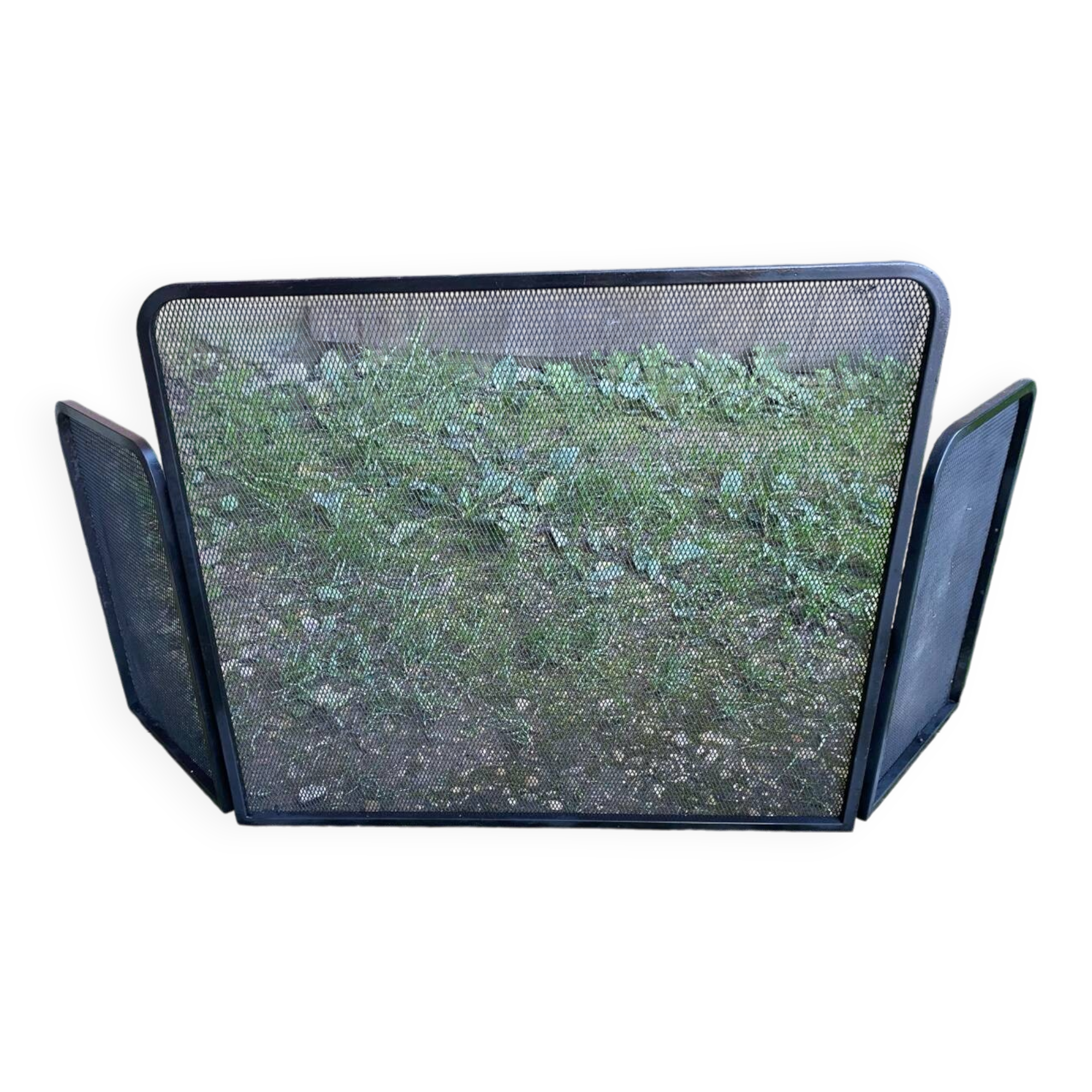 Fire screen fireplace screen black metal mesh 3 leaves vintage
