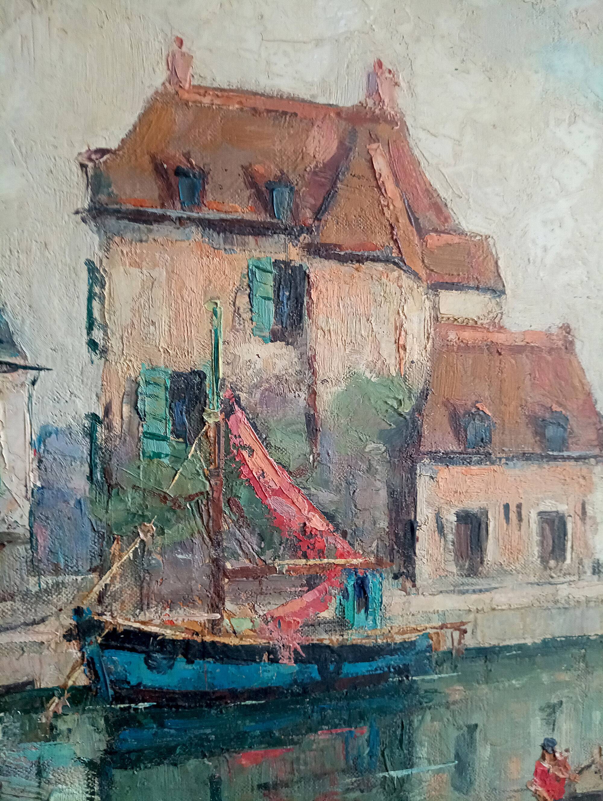 Oil painting Port of Honfleur signed