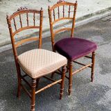 2 Napoleon III chairs in solid wood and velvet fabric