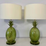 Paire de lampes en verre de Murano en forme d'ananas Art Déco italien avec abat-jours.