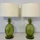Pair of Italian Art Deco Pineapple Murano Glass Lamps with Lampshades