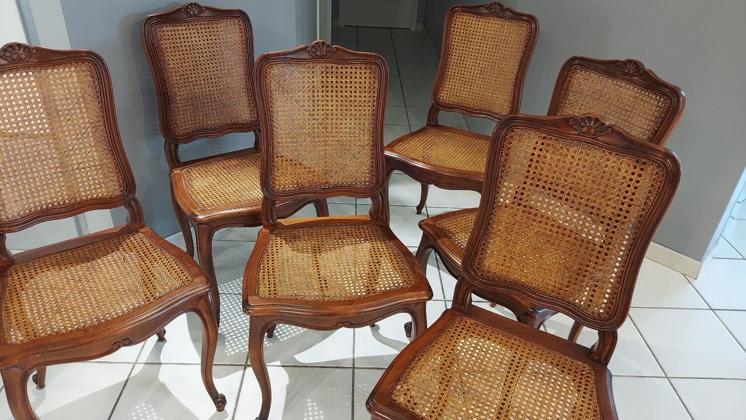Suite of 6 chairs cans style Louis XV millieu XXeme
