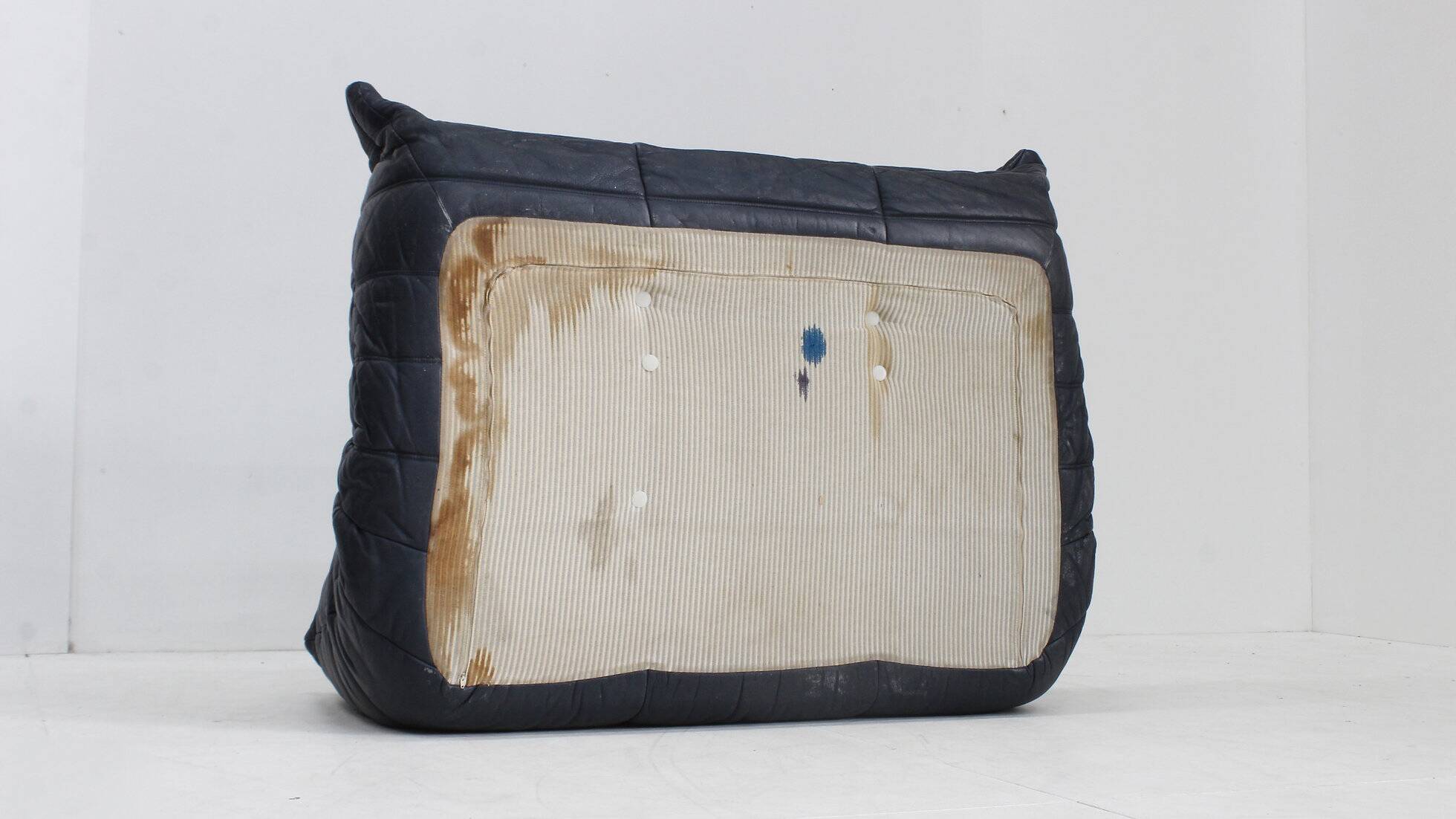 Vintage Togo Ligne Roset 2 seater sofa blue leather by Michel Ducaroy 1990s