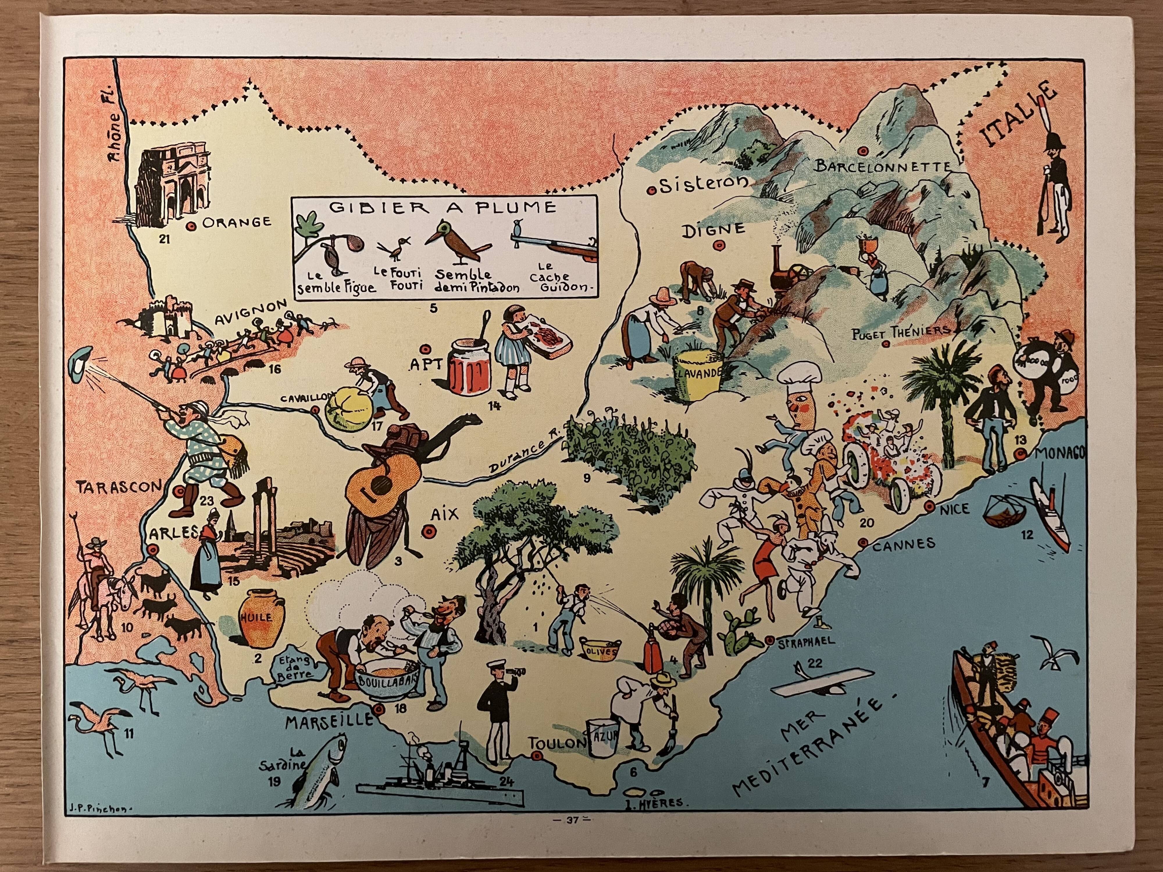 Vintage poster illustrated map of Provence 1932 - JP Pinchon