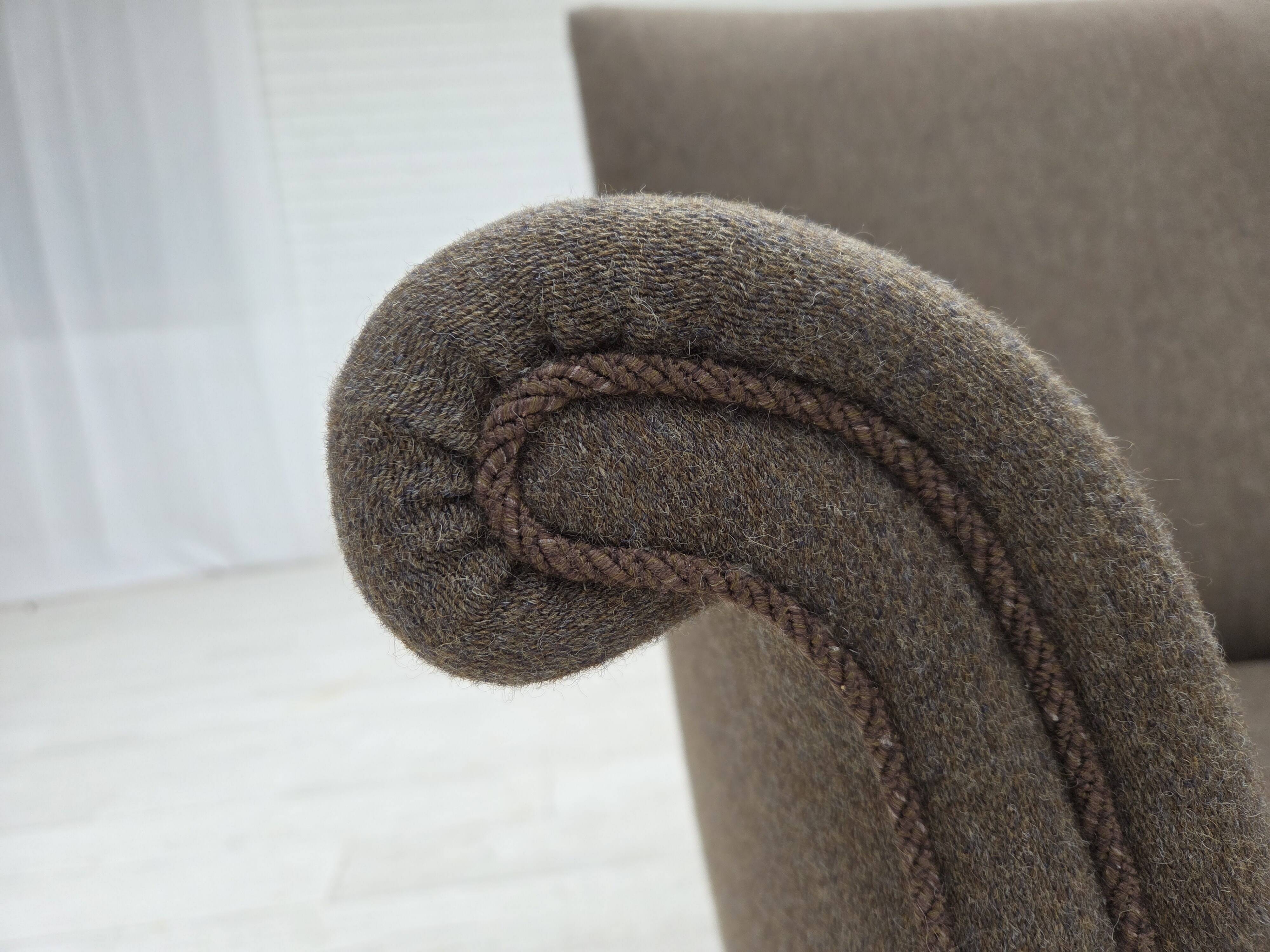 1960s, Danish armchair, furniture wool, ash wood legs.