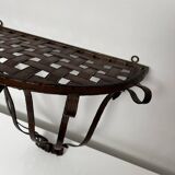 Small wall console Wrought iron trompe l'oeil stitched saddle leather