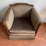 Fauteuil Art Deco en velours taupe 1920/30