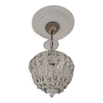 Lustre ancien à pampilles  , suspension vintage , shabby chic