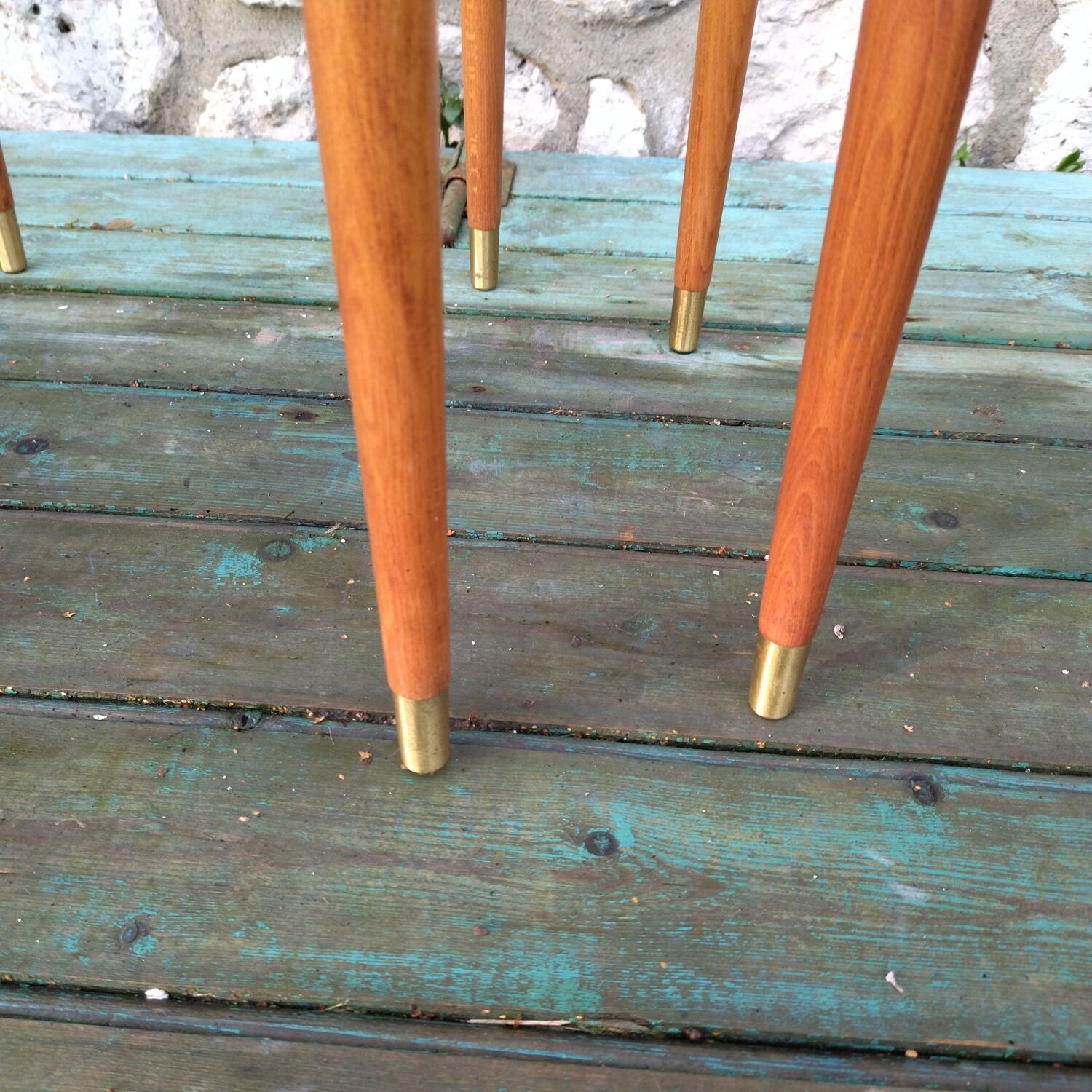 Nesting tables 50s in glass wood and brass