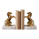Pair of vintage bookends with rearing horses in gilded metal on marble bases.